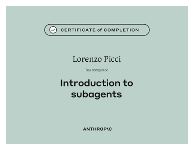 Introduction to Subagents certificate preview