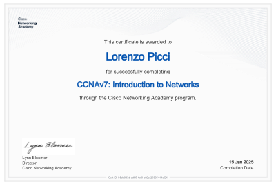 CCNA Introduction to Networks certificate preview