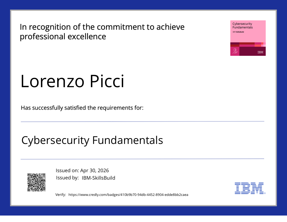IBM Cybersecurity Fundamentals certificate preview